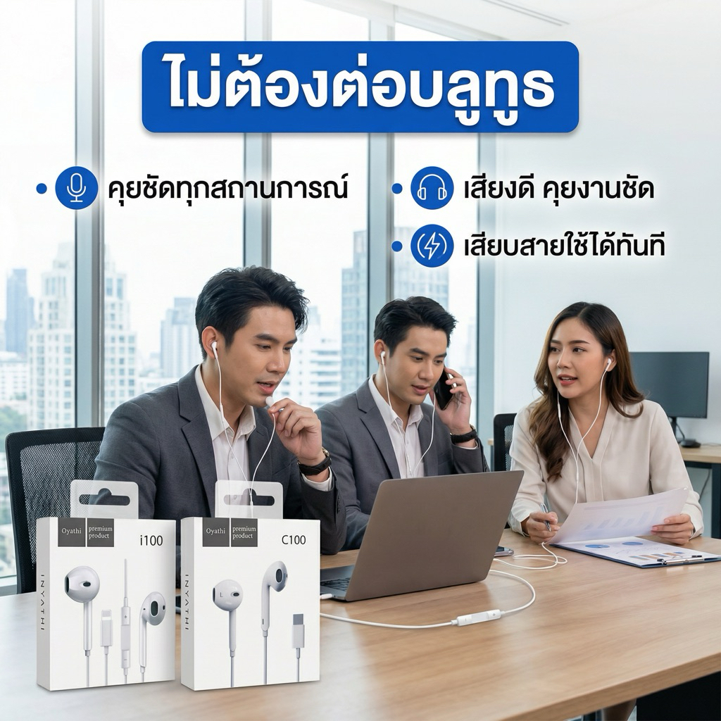 หูฟังไม่ต้องใช้บลูทูธ เสียงดี มีไมโครโฟนในตัว อินเตอร์เฟซ Typec 3.5mm ฟซสายฟ้า สำหรับ ios Android