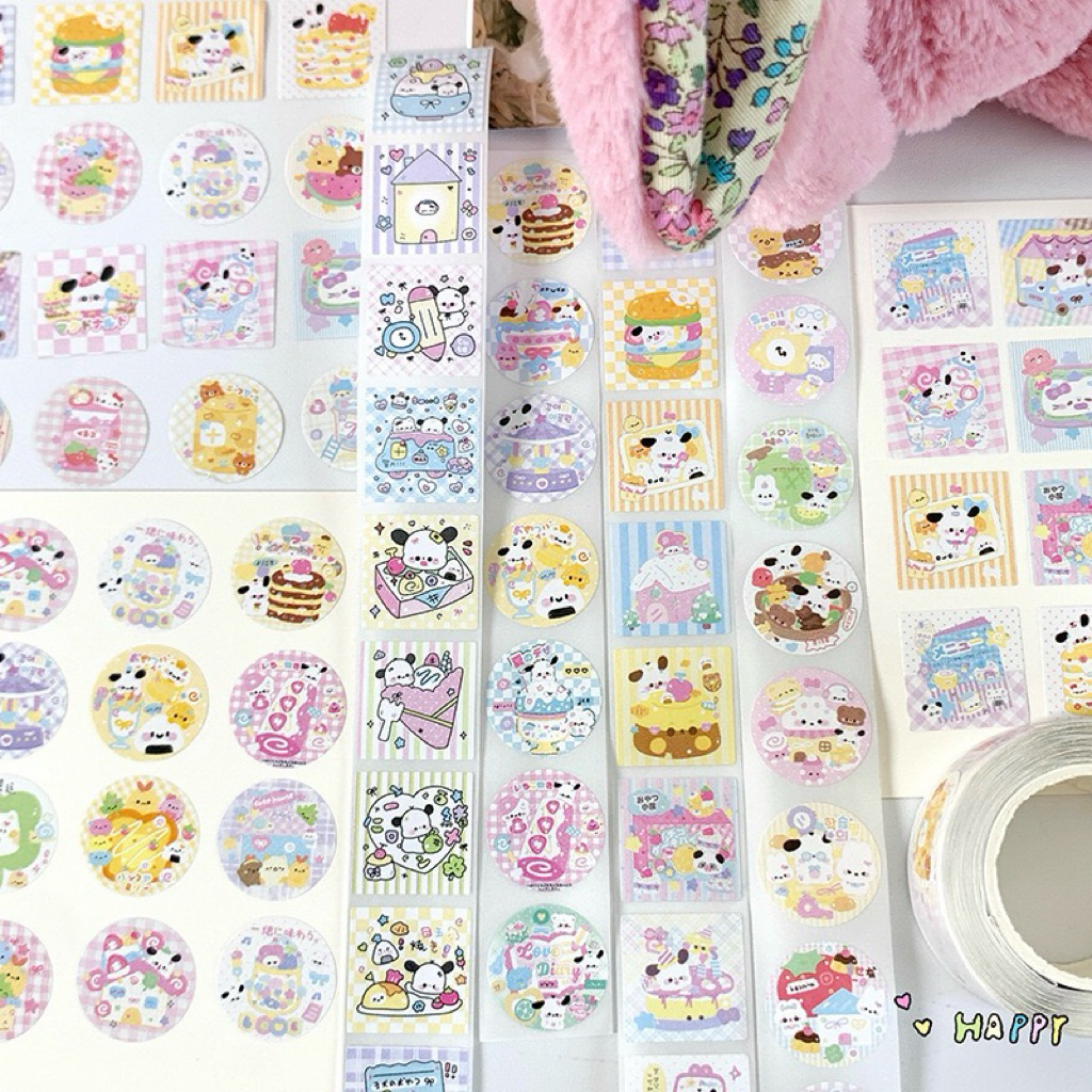 สติ๊กเกอร์จิ๋วม้วนลายการ์ตูน สไตล์เกาหลี 🐶 สติ๊กเกอร์ไดคัท ตกแต่ง Diary / DIY