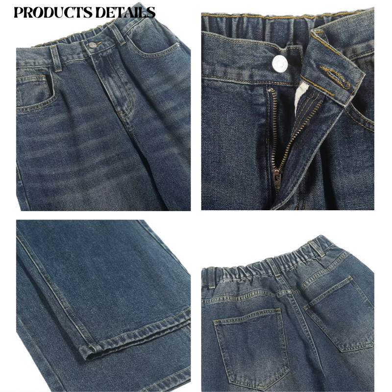 TOKI-กางเกงยีนส์ผู้ชาย ขายาว เอวยางยืด ทรงกระบอกใหญ่ ตรงขากว้าง เนื้อผ้ายีนส์ ใส่สบาย ทรงหลวม สียีนส์ฟอก baggy jeans - รูปที่ 6