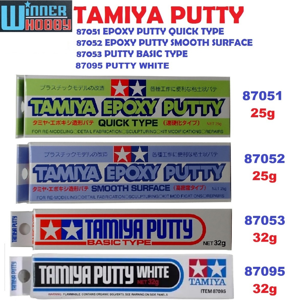 Tamiya 87051 Epoxy Putty Quick Dry, 87052 Epoxy Putty Smooth Surface, 87053 Putty Basic Type, 87095 