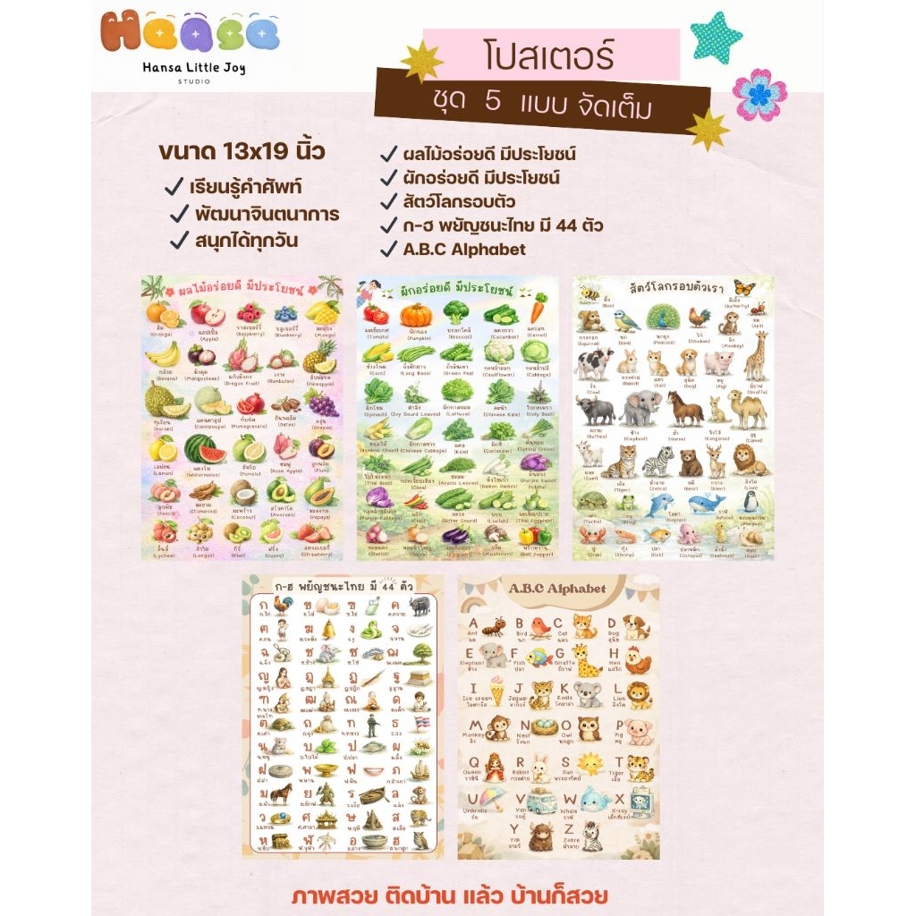 โปสเตอร์  สำหรับเด็ก | ติดผนังห้องเด็ก | สื่อการเรียนรู้ ก-ฮ A-Z | ของแต่งห้องเด็ก มินิมอล | ร้านเปิดใหม่