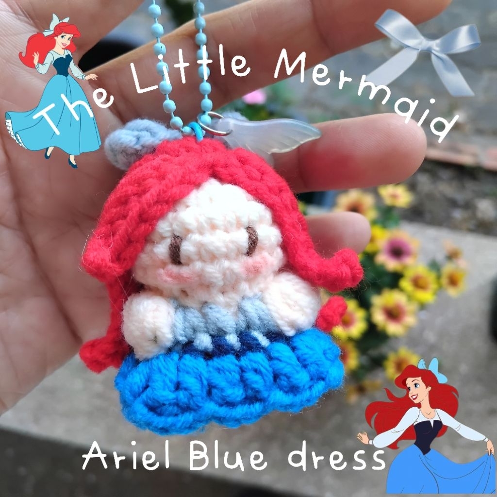 พวงกุญแจไหมพรมถัก🌊แอเรียล ariel👑ชุดสีฟ้าสุดน่ารัก🪸🪼