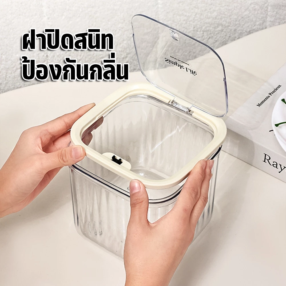 กล่องเก็บเดสก์ท็อป ถังขยะตั้งโต๊ะ กล่องเก็บเครื่องสำอาง แบบใส ขนาดเล็ก พร้อมฝาปิด พร้อมฝาปิด มี 2 ​​สีให้เลือก thumbnail 9