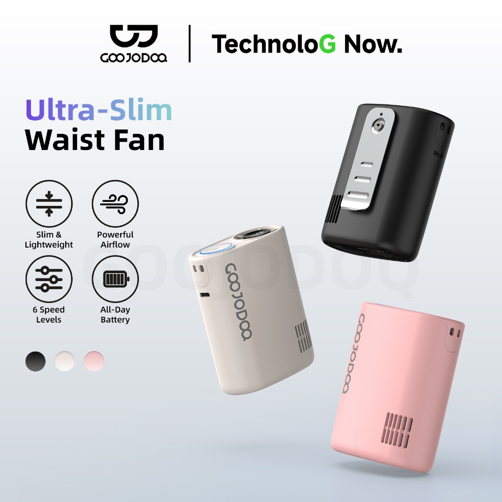 GOOJODOQ Gfs021 พัดลมพกพา พัดลมคาดเอวแบบหนีบ วินาที  การสลับความเร็วพัดลม 6 ระดับ 3000mAh