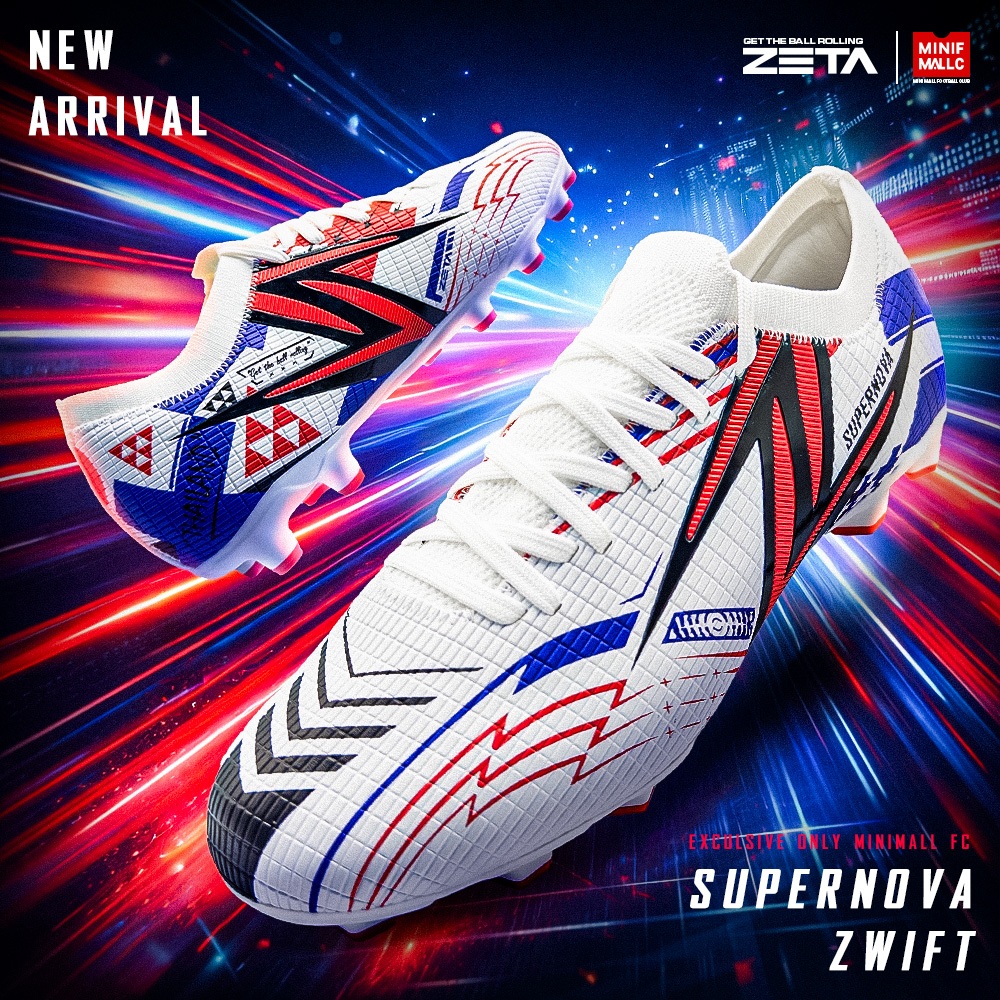 รองเท้าสตั๊ด ZETA รุ่น SUPERNOVA รองเท้าฟุตบอลผ้าทอ FLYKNIT ผสมหนังสังเคราะห์เกรดพรีเมี่ยม น้ำหนักเบา สวมใส่สบาย