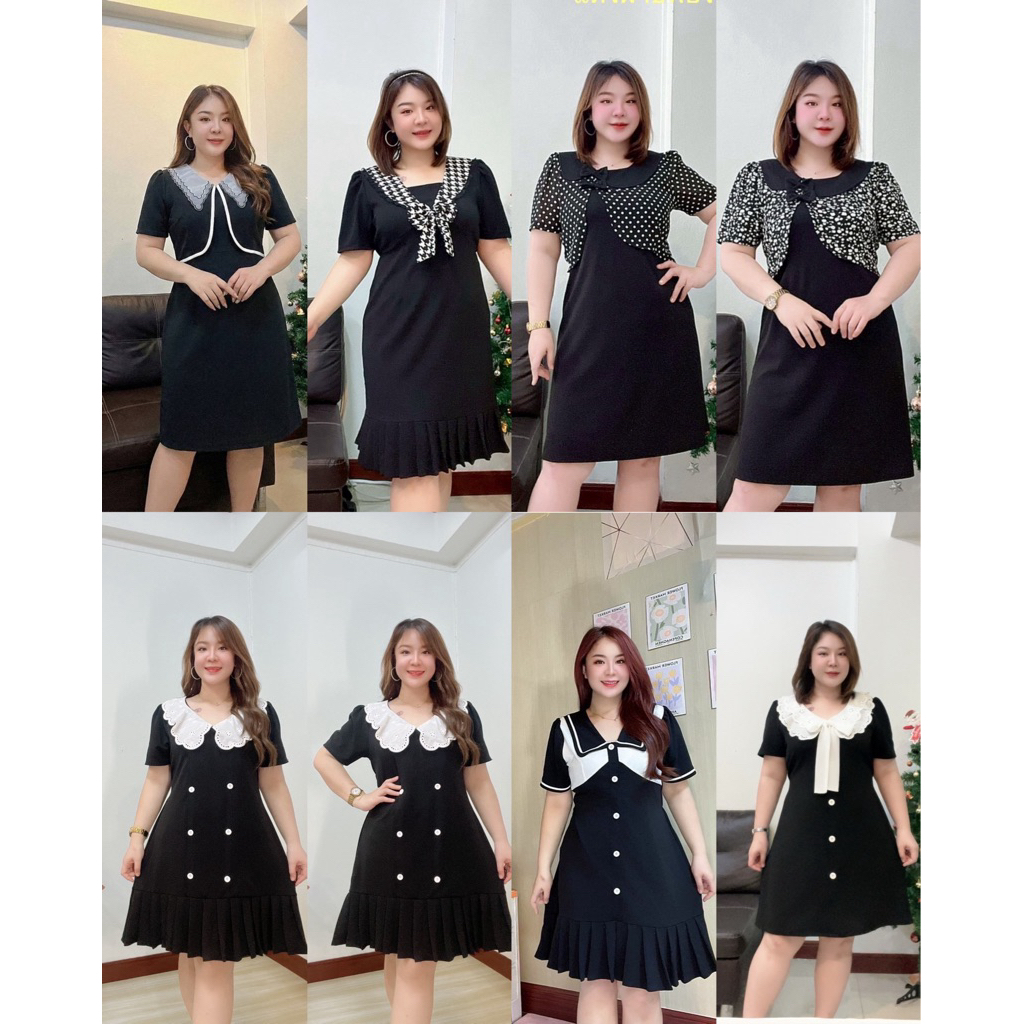 ชุดเดรสสาวอวบ ชุดดำ งานผ้ายืดวูลเวฟ แพทเทิร์นสวยมากๆค่ะ ใครใส่ก็สวยค่ะรุ่นนี้ รอบอก 40-48 นิ้ว