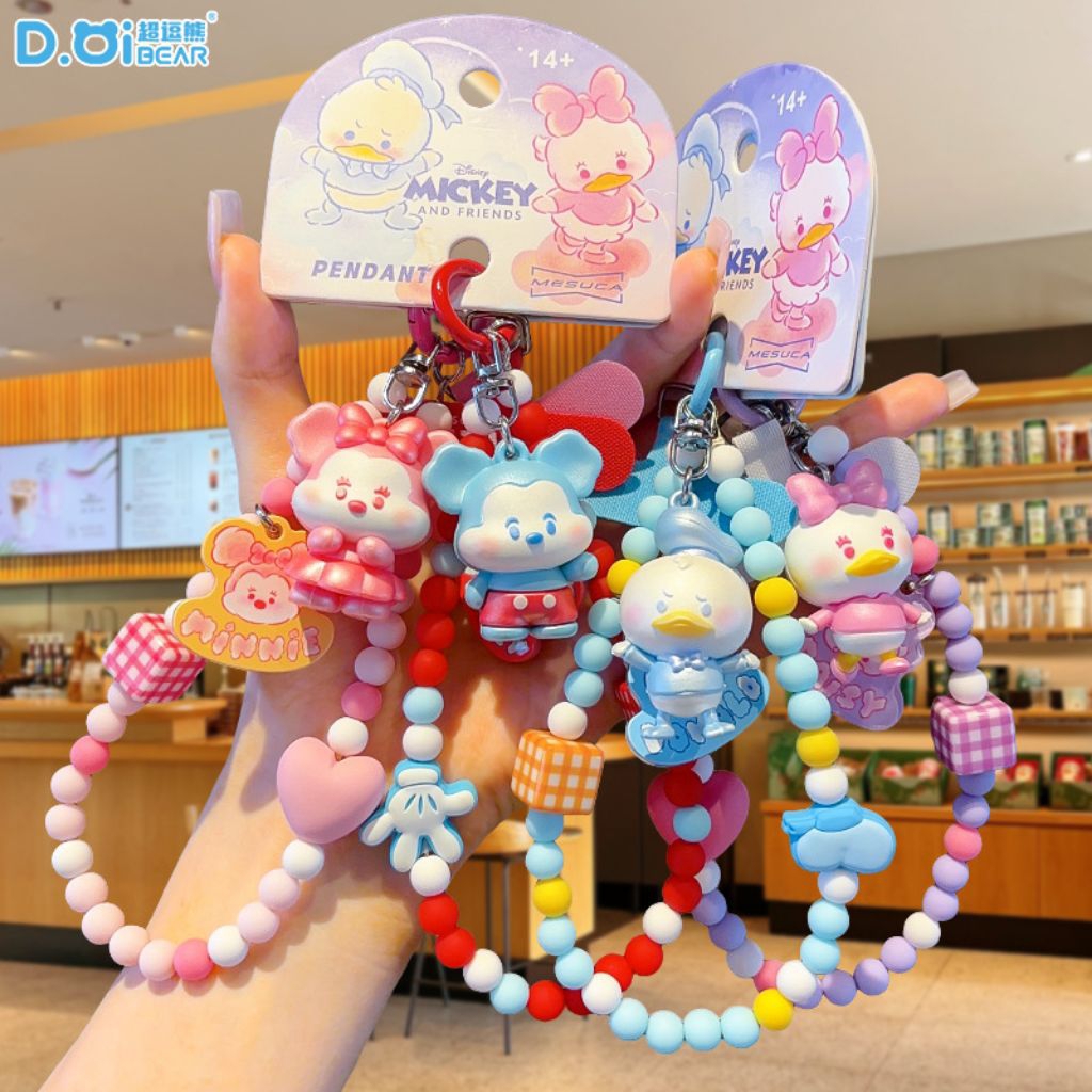 [ลิขสิทธิ์แท้] สายคล้องมือถือลูกปัดมุก พวงกุญแจมิกกี้ มินนี่ โดนัลด์ เดซี่ Disney Mickey / Minnie / Donald / Daisy