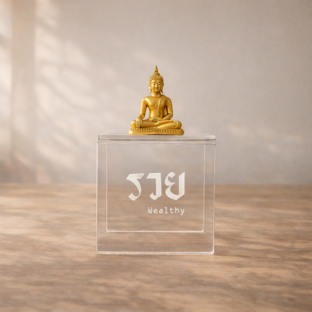 ของขวัญมงคล ฐานวางพระอะคริลิคใส เลเซอร์ลายมงคลหรู พร้อมกล่องของขวัญพรีเมียม ผู้รับถูกใจ ACR789