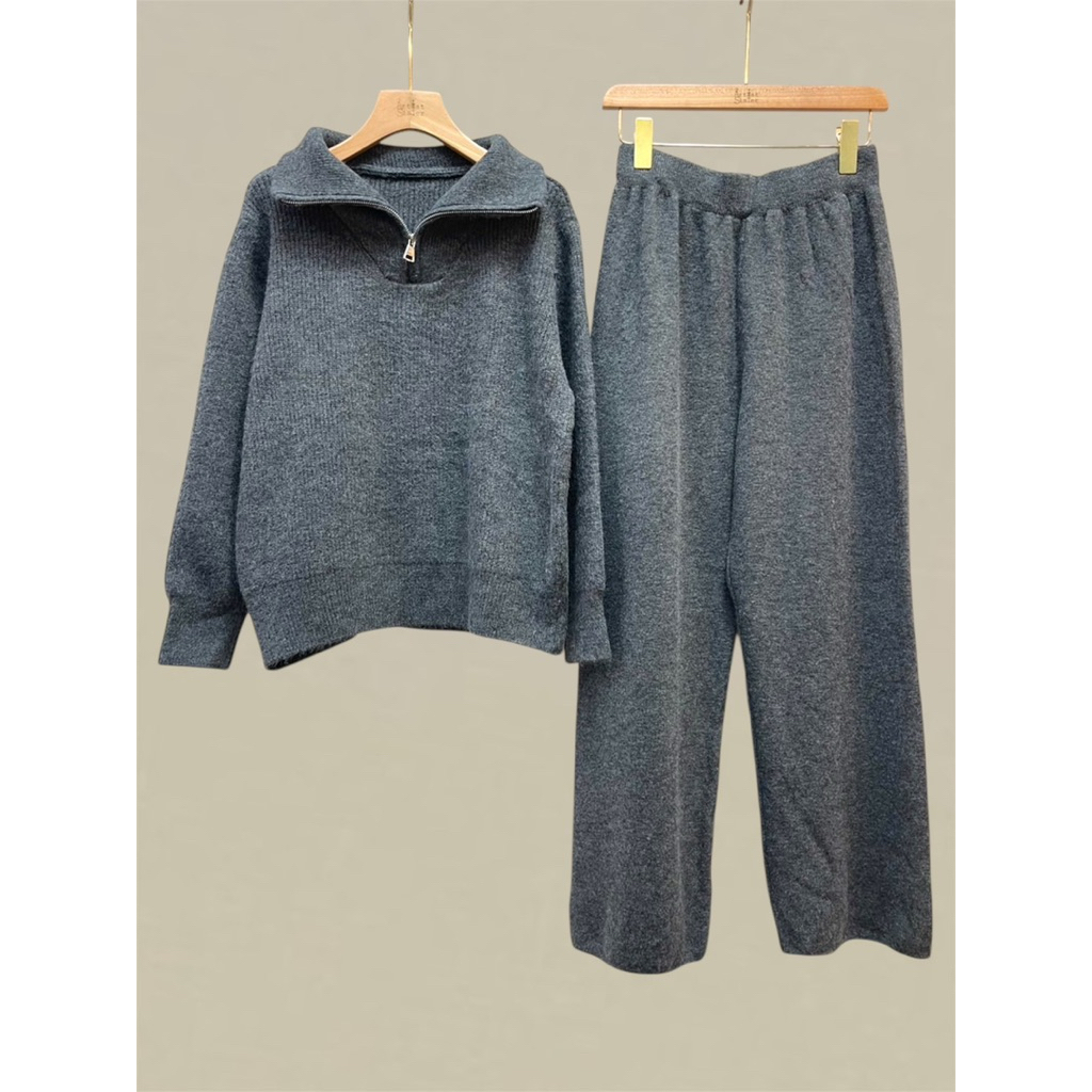 Knit Zip Collar Long Sleeve Top&Long Pant Set ราคา ถูกที่สุด ดีลบีเคเค แกลเลอรีภาพที่ 6