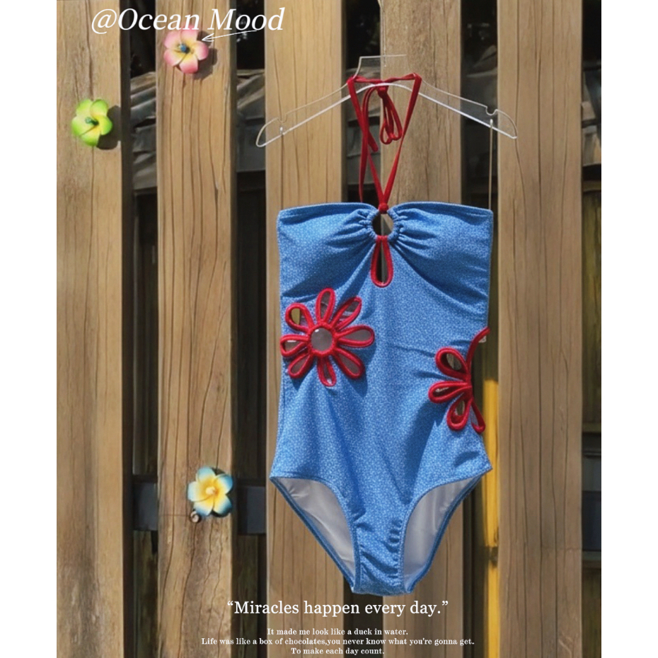 ชุดว่ายน้ำผู้หญิง วันพีช ลายดอก ดีไซน์กลวง ใส่เที่ยวทะเล Summer One-Piece Swimwear | Ocean Mood
