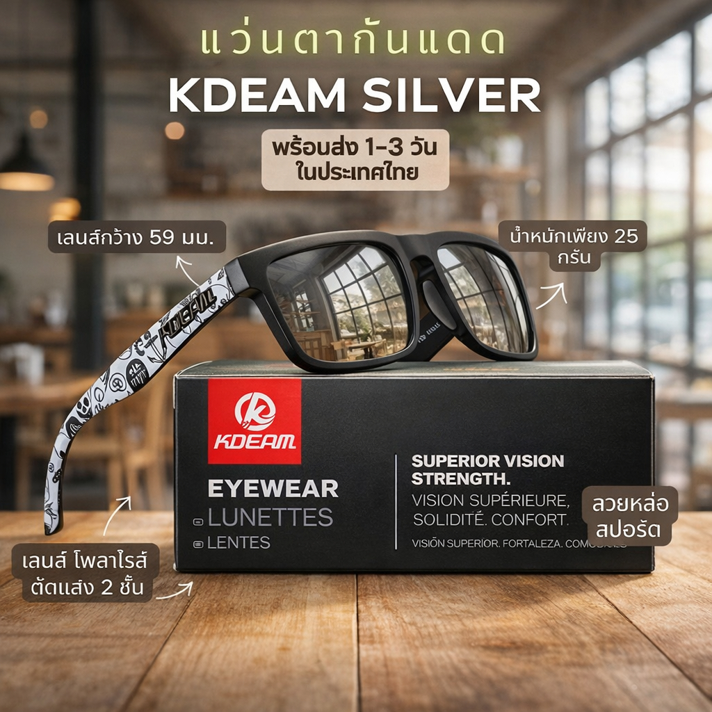 KDEAM SILVER LENS แว่นตากันแดด ของแท้ เลนส์ ปรอทเงิน HD Polarized กันแสงUV400 จัดส่งในไทย
