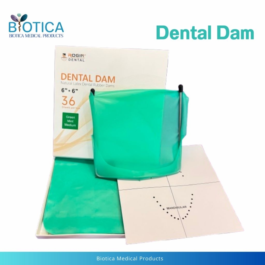 Dental Dam แผ่นยางกันน้ำลาย ขนาด  6x6 นิ้ว สีเขียวกลิ่นมิ้นท์ บรรจุ 36 แผ่น/กล่อง
