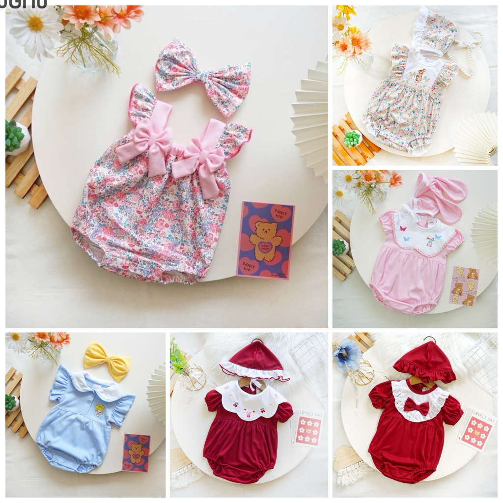 ชุดเด็กผู้หญิงน่ารักพร้อมโบว์คาดผม หมวก ชุดเด็ก บอดี้สูทคาดผมเด็กผู้หญิงแรกเกิด-12เดือนขา
