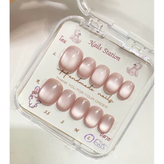 เล็บสีชมพูนู้ด เล็บลูกแก้ว Water Light JMY04 เล็บเจลสำเร็จรูปพร้อมติด เลือกทรงได้ งานแฮนด์เมดสีเจลคุณภาพสูง ฟรีกาว-ตะไบ