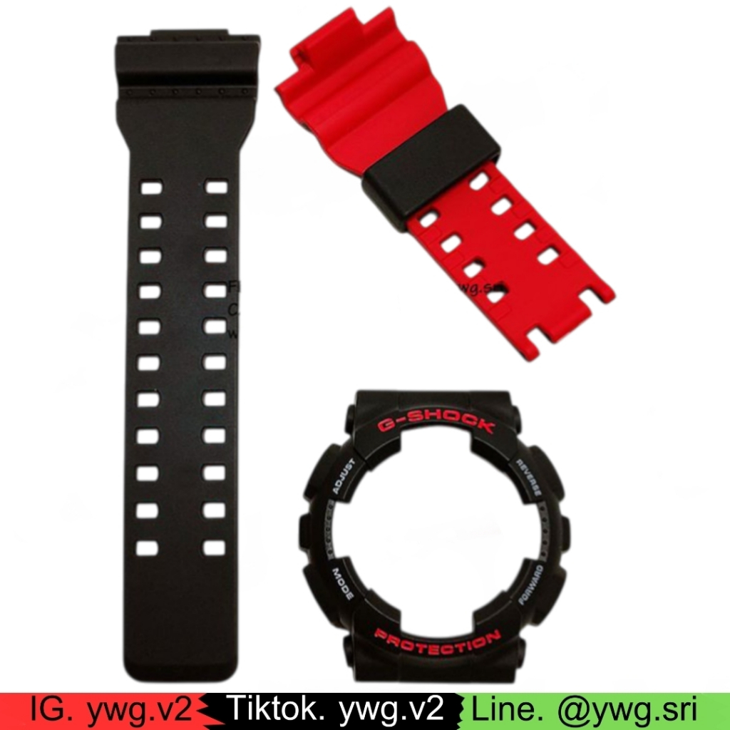 กรอบสาย G-SHOCK แท้ กรอบดำฟอนต์แดงสลับขาว สายดำแดงสีด้าน ใส่ได้รับรุ่น GA-100 ,GA-110 ,GA-120 ,GD-10