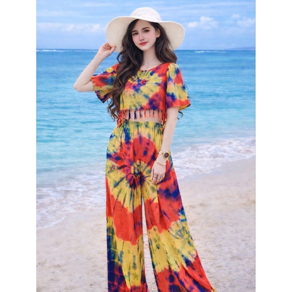 ชุดเซตมัดย้อม2ชิ้นสีสดใส เสื้อครอป+กกเอวยืด สวยๆจ้า มีทั้งสาวตัวเล็กสวยอวบ สินค้าพร้อมส่งจ้า