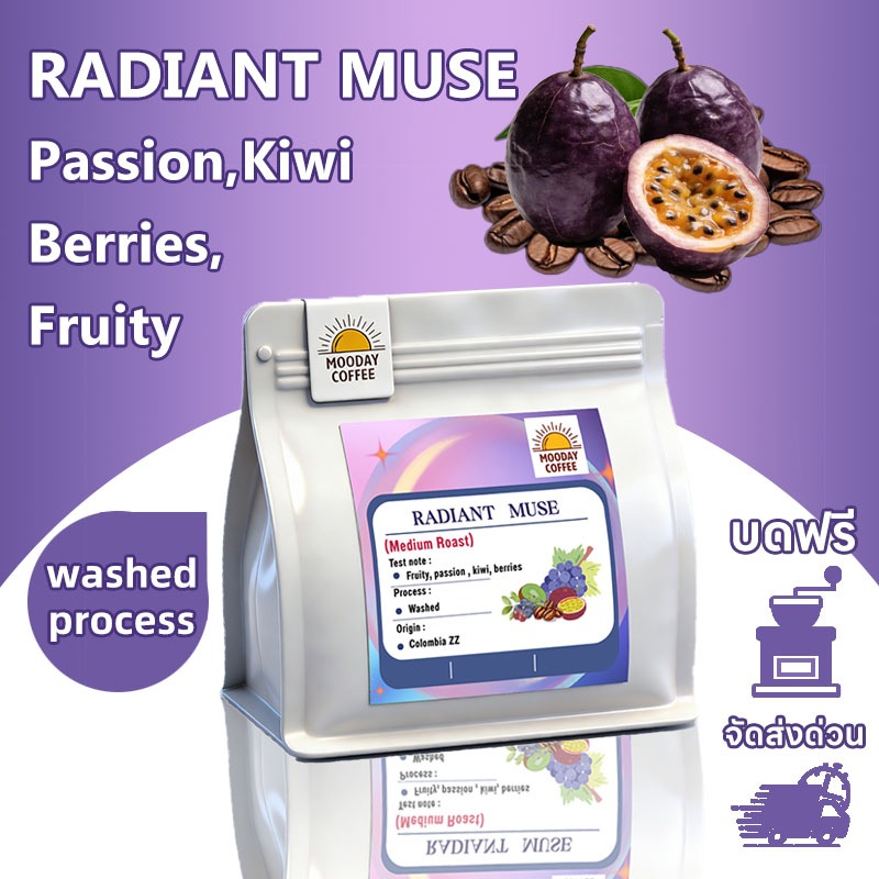 Radiant Muse เมล็ดกาแฟอาราบิก้า 100% Premium Huila คั่วอ่อน Mooday coffee