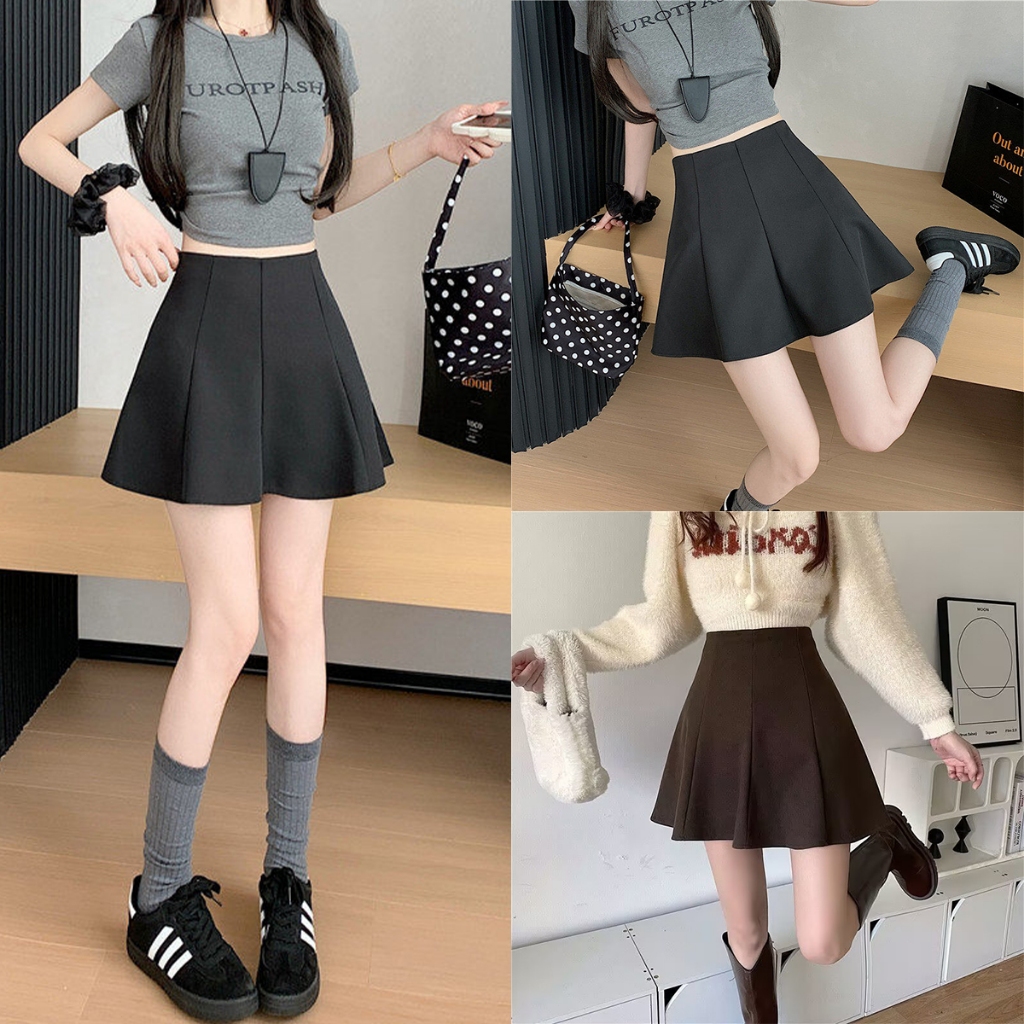 NAYA กระโปรงสั้น เอวสูง สไตล์เกาหลี กระโปรงย้วย มีซับในในตัว Size XS-XXXL พร้อมส่ง