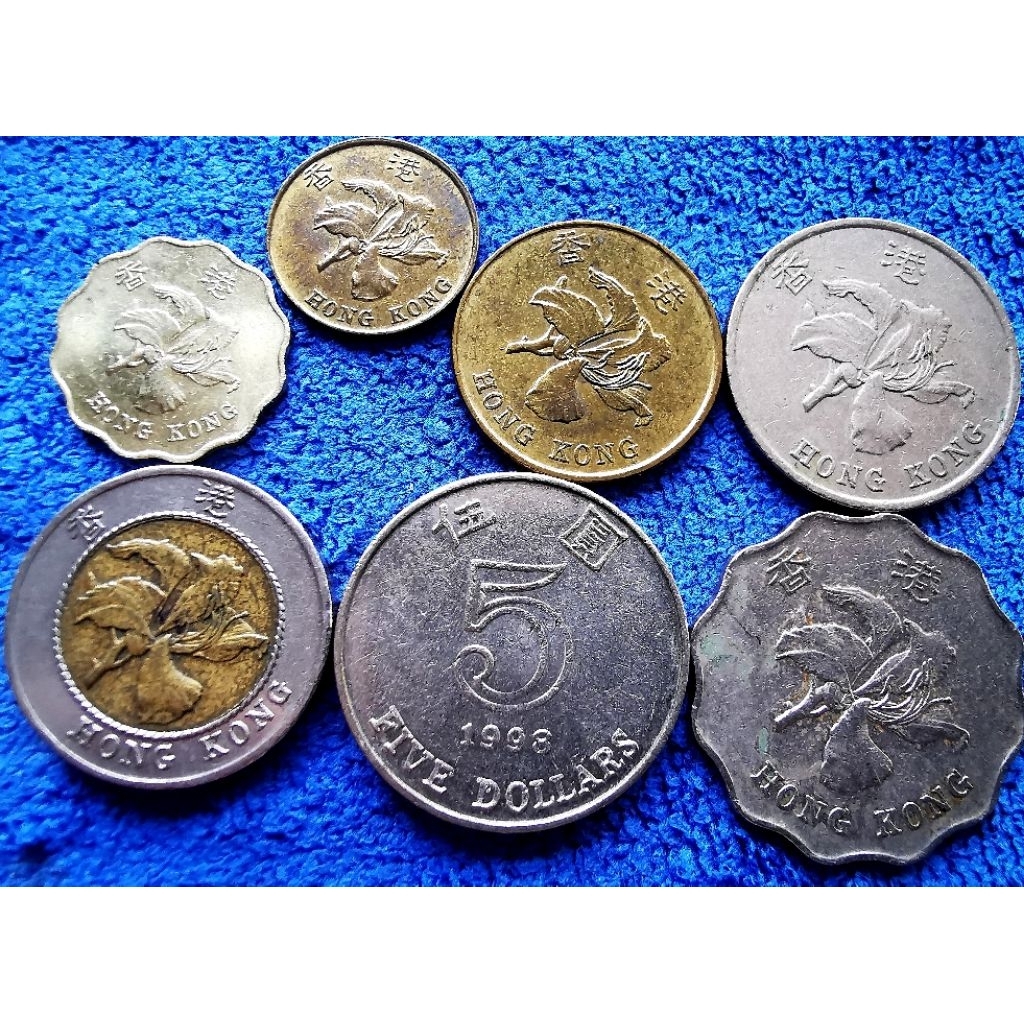 เหรียญ​ต่างประเทศ​ ฮ่องกง​ Hong​ Kong, ชุด​เต็ม​สมบูรณ์, 10,20,50 Cent, 1,2,5,10 Dollar, # 668T,ใช้แ
