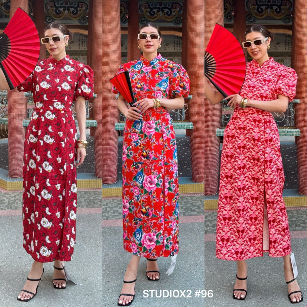 🔖STUDIOX2 #96 - QI PAO CHINESE NEW YEAR DRESS เดรสตรุษจีน ทรงกี่เพ้า คอจีนแขนตุ๊กตาซิปหลัง ผ่าหน้า เ
