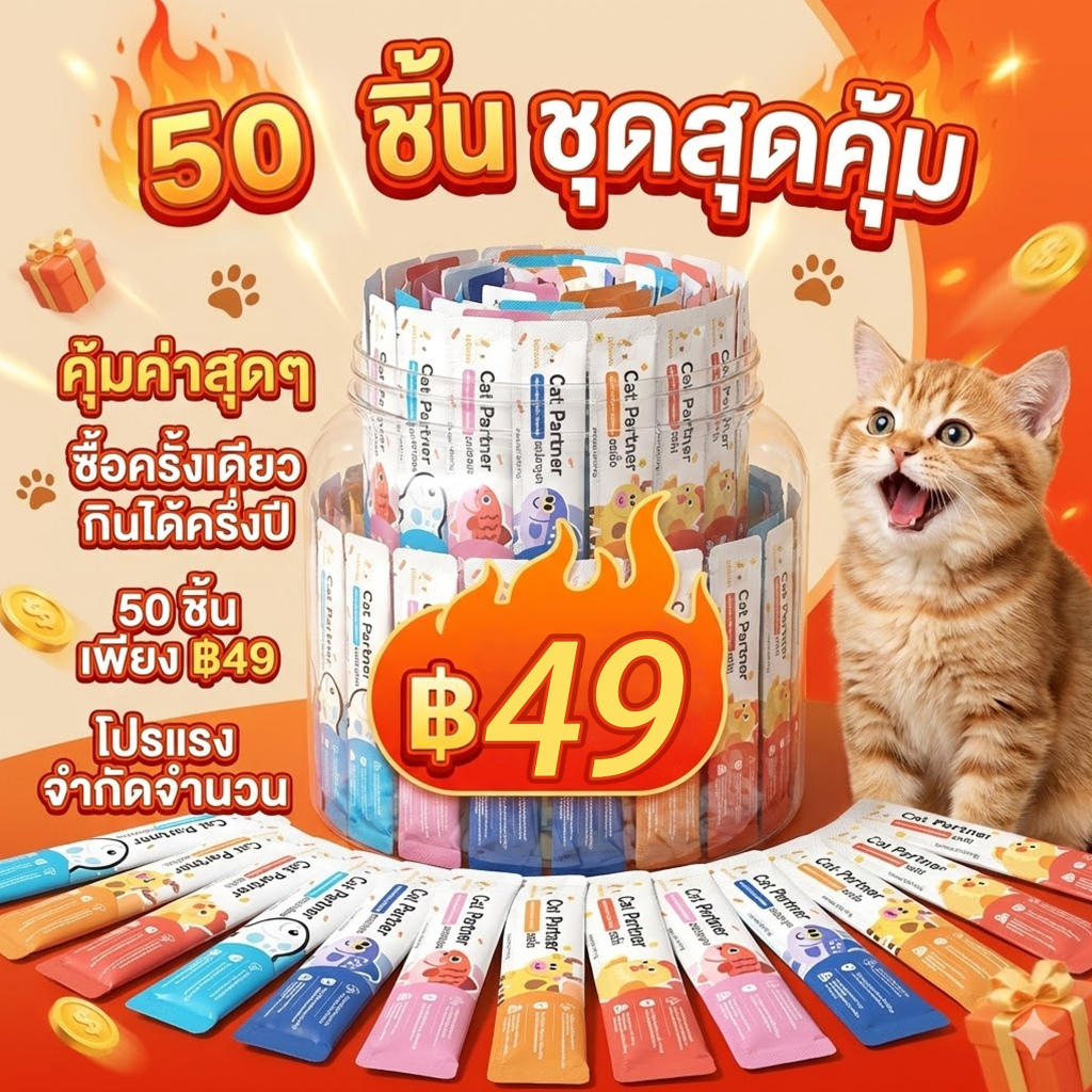 (50 ซอง) Ketzuzu ขนมแมวเลีย รสปลา ขนมแมวแท่ง เกรดพรีเมียม อาหารเสริมแมว สุขภาพดี [Official Store ร้านค้าทางการ]