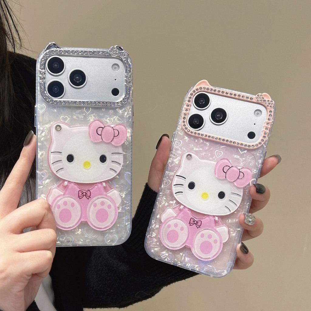 AD606 New case เคสเรซิ่นโบว์คิตตี้ งานกระจกหลัง สำหรับI11-17PM กันกระแทกได้ สินค้าพร้อมจัดส่งจากไทย