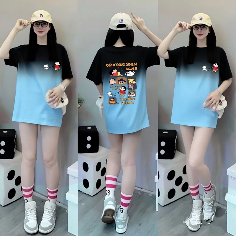 เสื้อทรงหลวมมัดย้อมวินเทจเท่ oversize เสื้อผ้าแฟชั่นสาวอวบไซส์ใหญ่ เสื้อโอเวอร์ไซส์ผู้หญิงกําลังฮิตเกาหลี ลายการ์ตูน 3XL