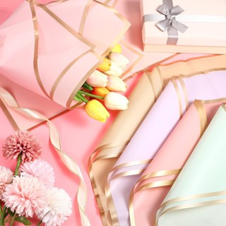 โทนขอบทอง กระดาษ กระดาษห่อดอกไม้กันน้ำ พลาสติก ขนาด 58x58， ซ…