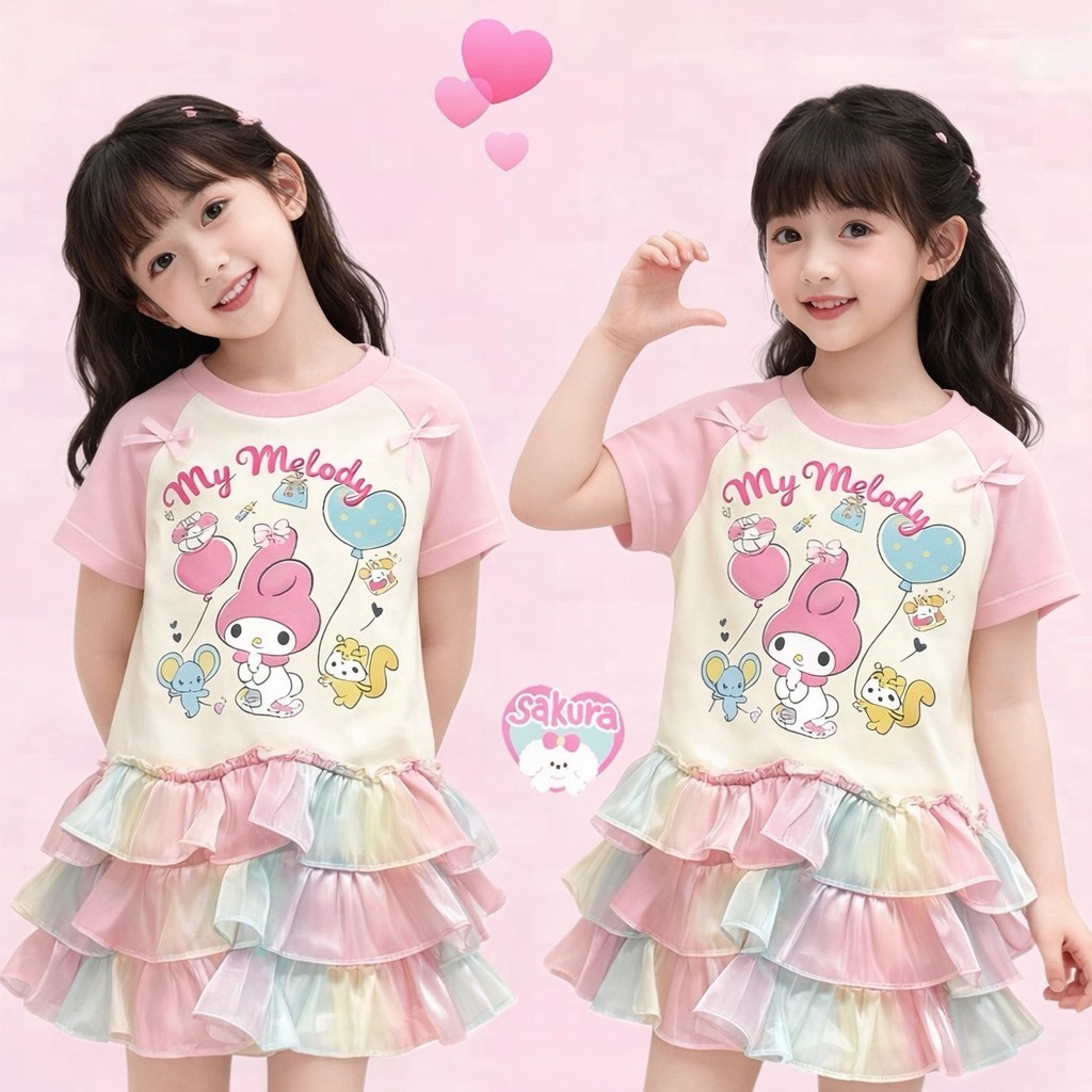 BB164 ชุดเดรสพาสเทล My Melody น้องหนูน่ารัก สดใสสุดๆ  งานฟรุ้งฟริ้ง ผ้านุ่ม ใส่สบาย งานดีคุ้มค่า น้องใส่น่ารักมาก