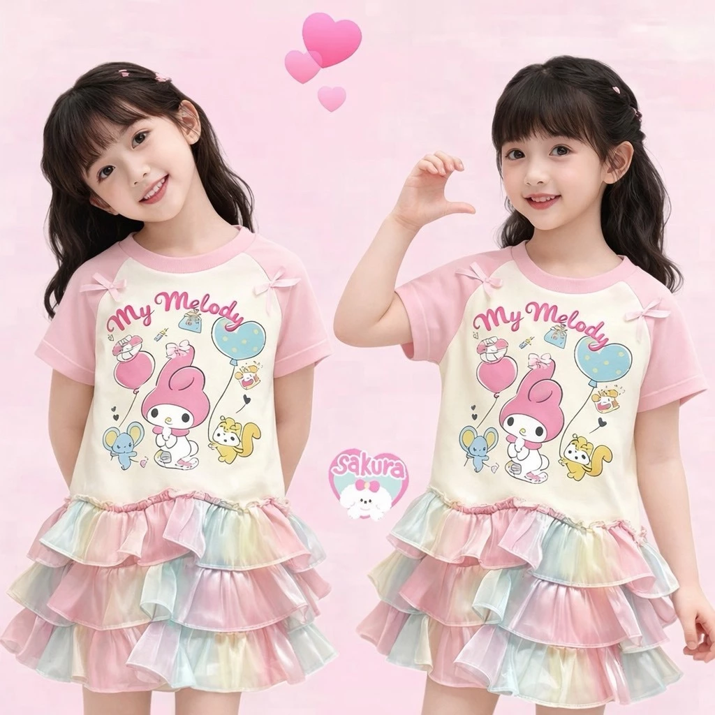 BB164 ชุดเดรสพาสเทล My Melody น้องหนูน่ารัก สดใสสุดๆ งานฟรุ้งฟริ้ง ผ้านุ่ม ใส่สบาย งานดีคุ้มค่า น้องใส่น่ารักมาก