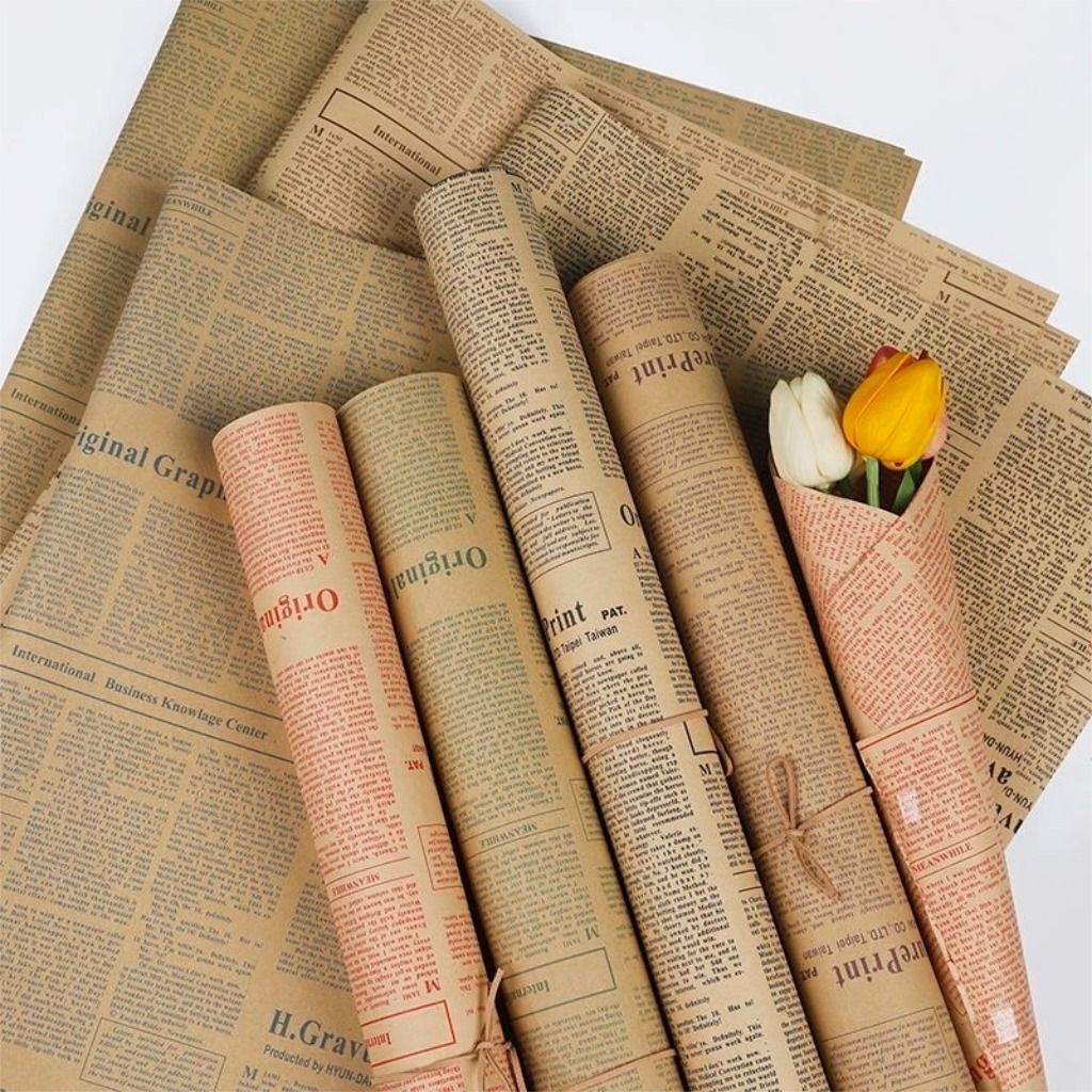 กระดาษห่อช่อดอกไม้กันน้ำ หนังสือพิมพ์ภาษาอังกฤษ40แผ่น/แพ็ค ขนาด50*70ซม ลายทู สำหรับดอกของขวัญและงานครบรอบ