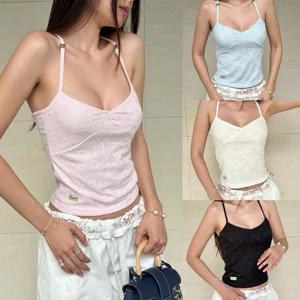RUDY-JEWEL LACE CAMI (ส่งด่วน!!)ลูกไม้ติดเพชรทั้งตัวสายปรับไม่ได้ความยาวรวมสาย 18‘ไม่ค่อยยืด