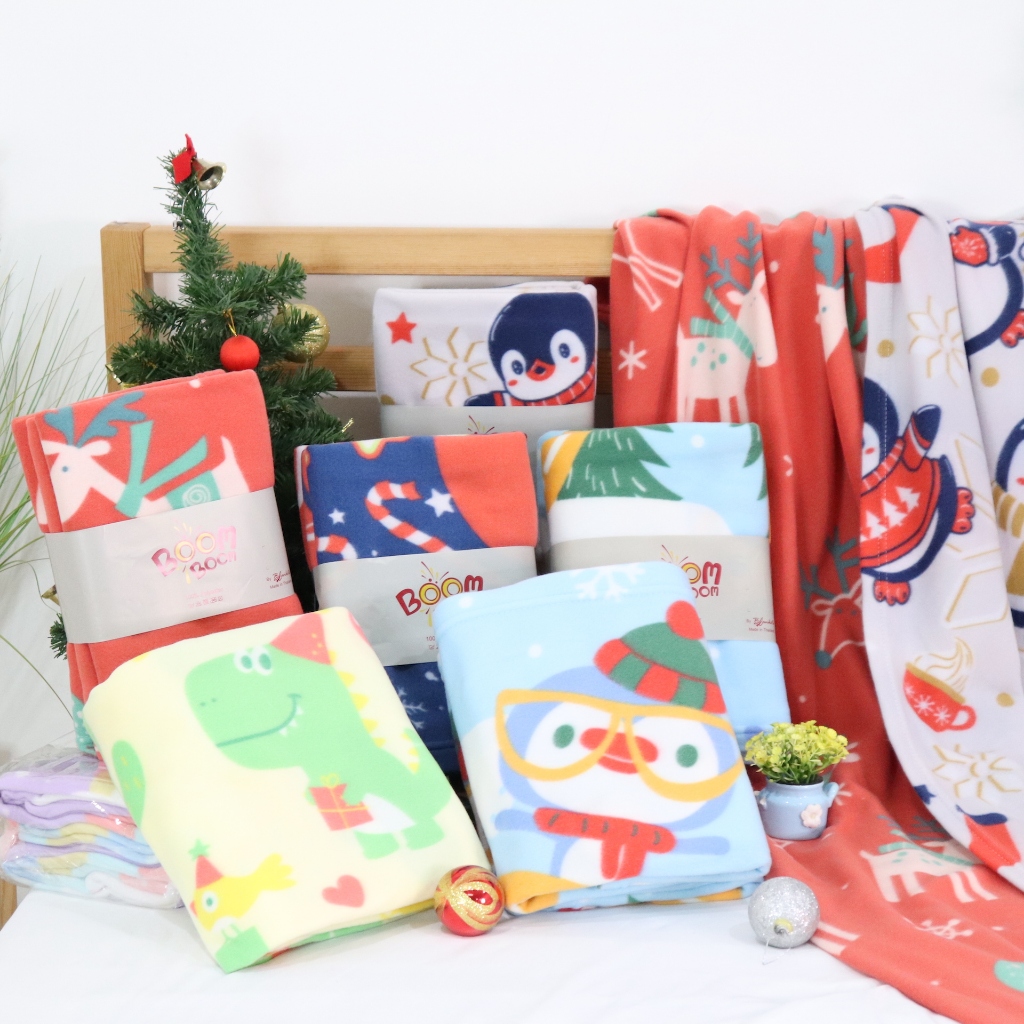 ผ้าห่มฟลีซ ผ้าห่มสำลี พิมพ์ลาย Size 4 ฟุต (125x190 ซม.) ลายน่ารัก สีสันสวยงาม ผลิตประเทศไทย