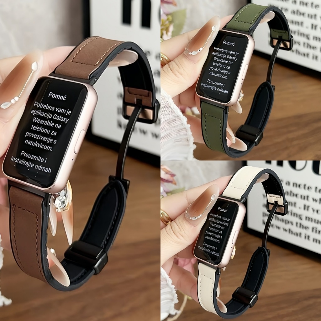สําหรับ Samsung Galaxy Fit 3 สายรัดหนัง Magnetic Clasp เปลี่ยนสายรัดข้อมือหนังกันน้ํา