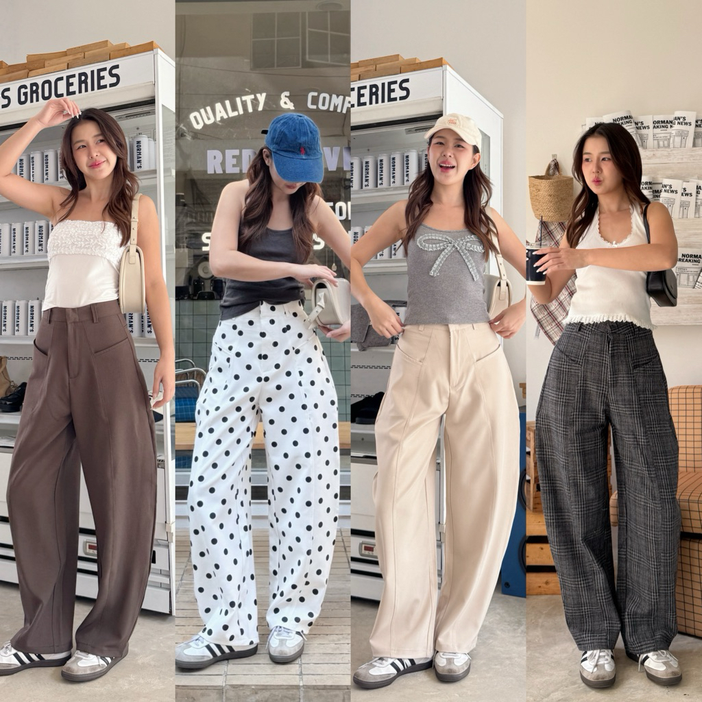 กางเกงขากระบอกทรงBarrel พรางหุ่นพรางสะโพก ผ้าหนา detail งานกระเป๋าเฉียงเจาะ2ข้าง🛋️🧸☁️✨