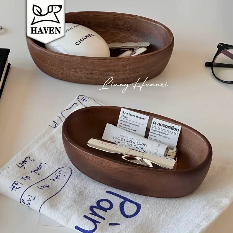【Haven Luxe】สไตล์วินเทจวอลนัทไม้กล่องเก็บเครื่องประดับถาดเก็บของจิปาถะจัดเรียงถาดเก็บเครื่องประดับ