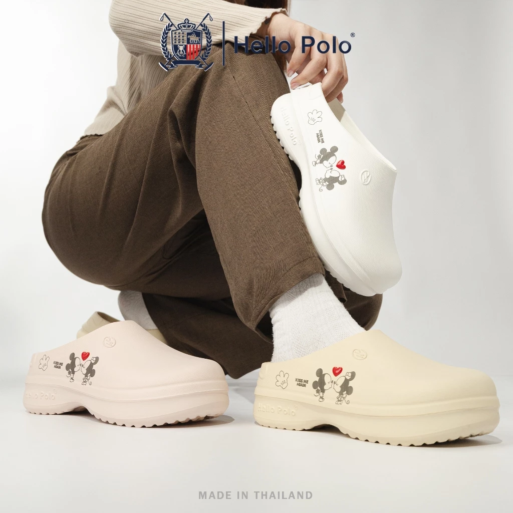 Hello Polo หนูคลั่งรัก รุ่น HP8009B คัทชูยางหัวโต ใส่สบาย พื้นนุ่มน้ำหนักเบา ใส่ไปทำงานก็ได้ไปเที่ยวก็ดี ของมันต้องมี