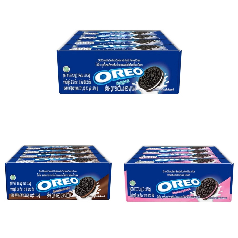(12 ชิ้น) Oreo Chocolate โอรีโอ คุกกี้แซนวิชสอดไส้ครีม คุ้กกี้ ยกกล่อง อาหารว่าง ขนม