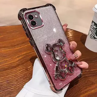 เคส หมี น่ารัก สำหรับ Samsung A07 A08 A06 4G 5G A05 A12 A02S A03S หมีตู้น้ำ กากเพชร สุดหรู ฟรุ้งฟริ้ง กันมุมกล้อง