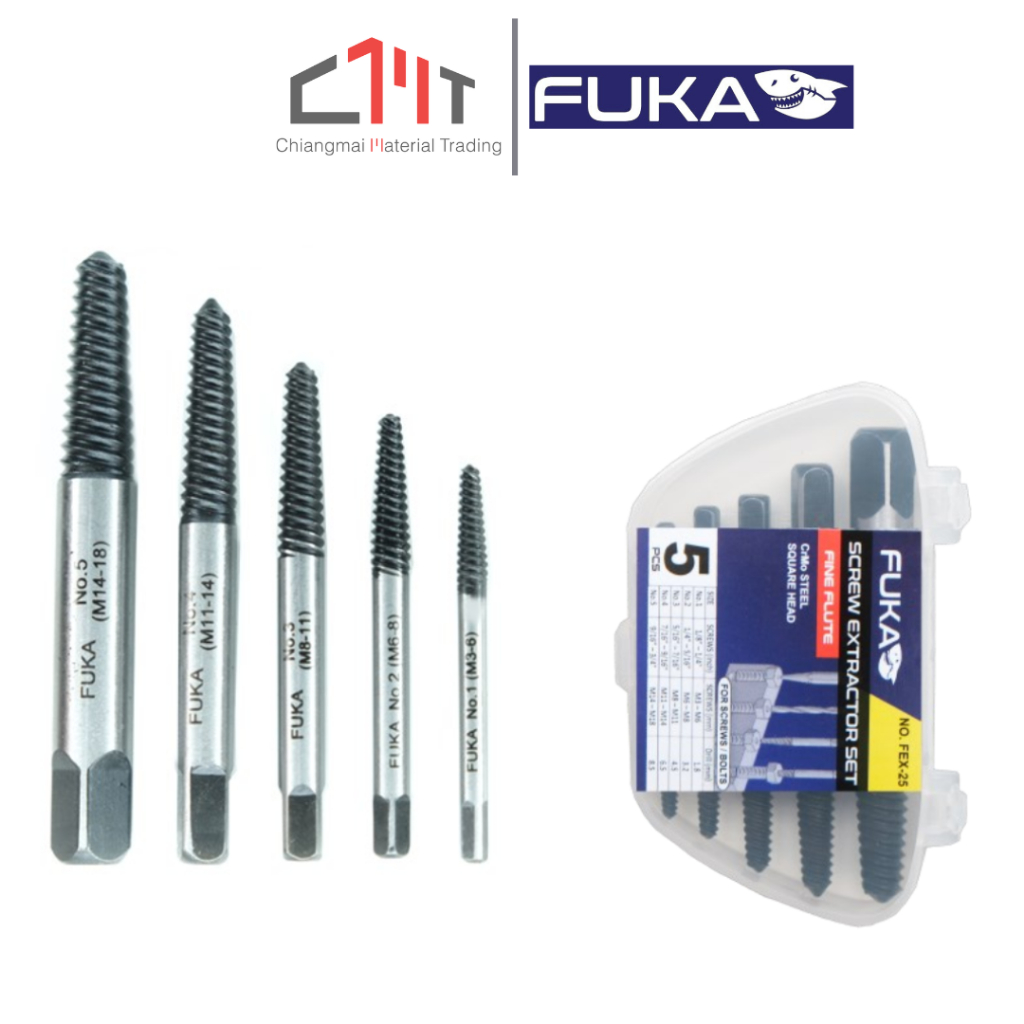 FUKA ชุดดอกถอนเกลียวซ้าย (แบบเยอรมัน) 5 ตัวชุด กับ 6 ตัวชุด No.FEX-25/FEX-26