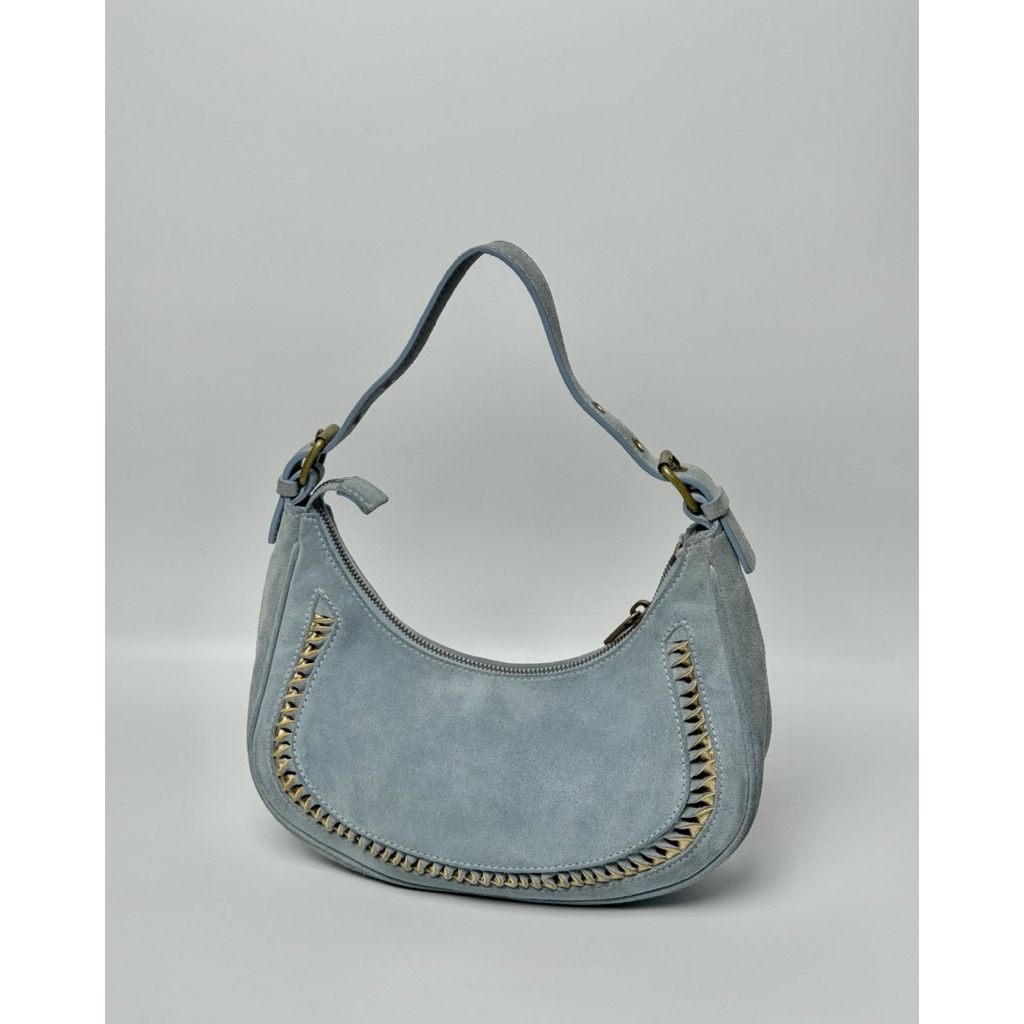 กระเป๋าถือ Celine Ava vintage suede สีฟ้า มือสองของแท้