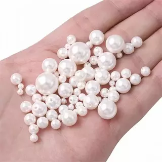 ลูกปัดไข่มุก (มีรู) 3-20mm ไข่มุกเทียมสีขาว/ครีม ผิวเงา อุปกรณ์งานฝีมือ DIY สำหรับร้อยสร้อย