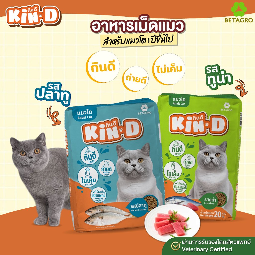 อาหารสำหรับแมวโต  KIN D รสทูน่าและรสปลาทู 20 KG