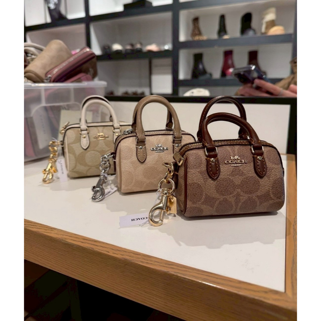 พร้อมส่งในไทย ของแท้ 100 % NWT COACH Mini Rowan Satchel Bag Charm In Signature Canvas