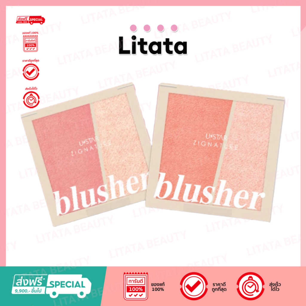 USTAR Zignature Maxx Cover Duo Blusher ไฮไลท์ บลัชออน พาเลทไฮไลท์ ติดทนนาน เครื่องสำอาง บลัชออนปัดแก