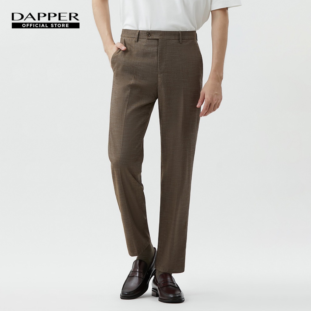 DAPPER กางเกงขายาว Micro Texture ทรว Slim-Fit สีน้ำตาล (TB4/BR/130RTR1)