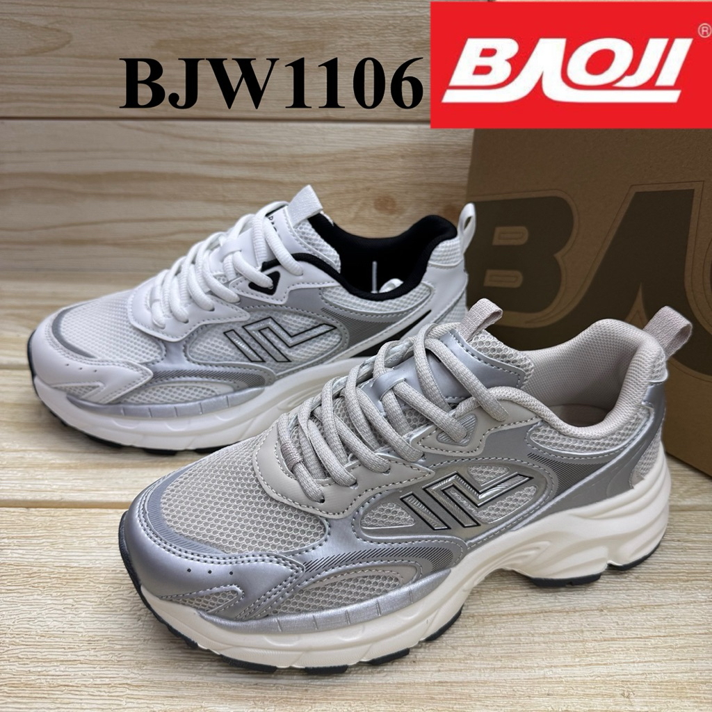 Baoji BJW 1106  รองเท้าผ้าใบ บาโอจิ 37-41 ขาว / เทา  เทห์ ลุยได้ทุกที่ สส.