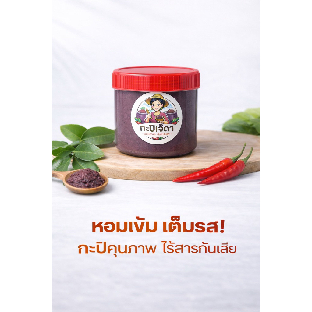 กะปิเจ๊ดา กะปิเคยแท้ จากคลองด่าน ไม่ผสมสี ไม่แต่งกลิ่น กระปุก 500 กรัม