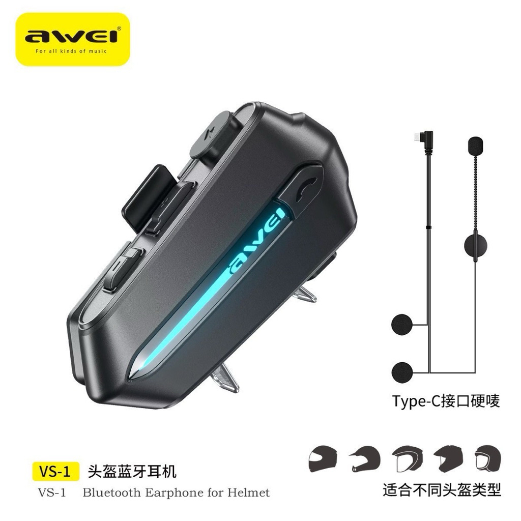 AWEI VS-1 หูฟังบลูทูธติดหมวกกันน็อค Bluetooth 5.4 | กันน้ำ IPX6 | แบตอึด 35 ชม. | รับสายอัตโนมัติ | รองรับ 2 อุปกรณ์
