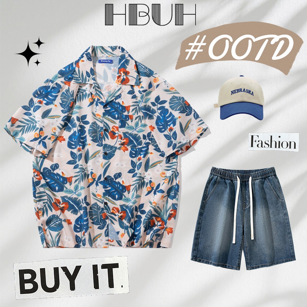 HBUHH เสื้อฮาวาย เสื้อเชิ้ตสงกรานต์ลายดอก hawaiiสไตล์เกาหลี